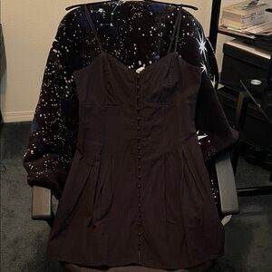 American Eagle black button-up, corset-style, smocked mini dress in Large